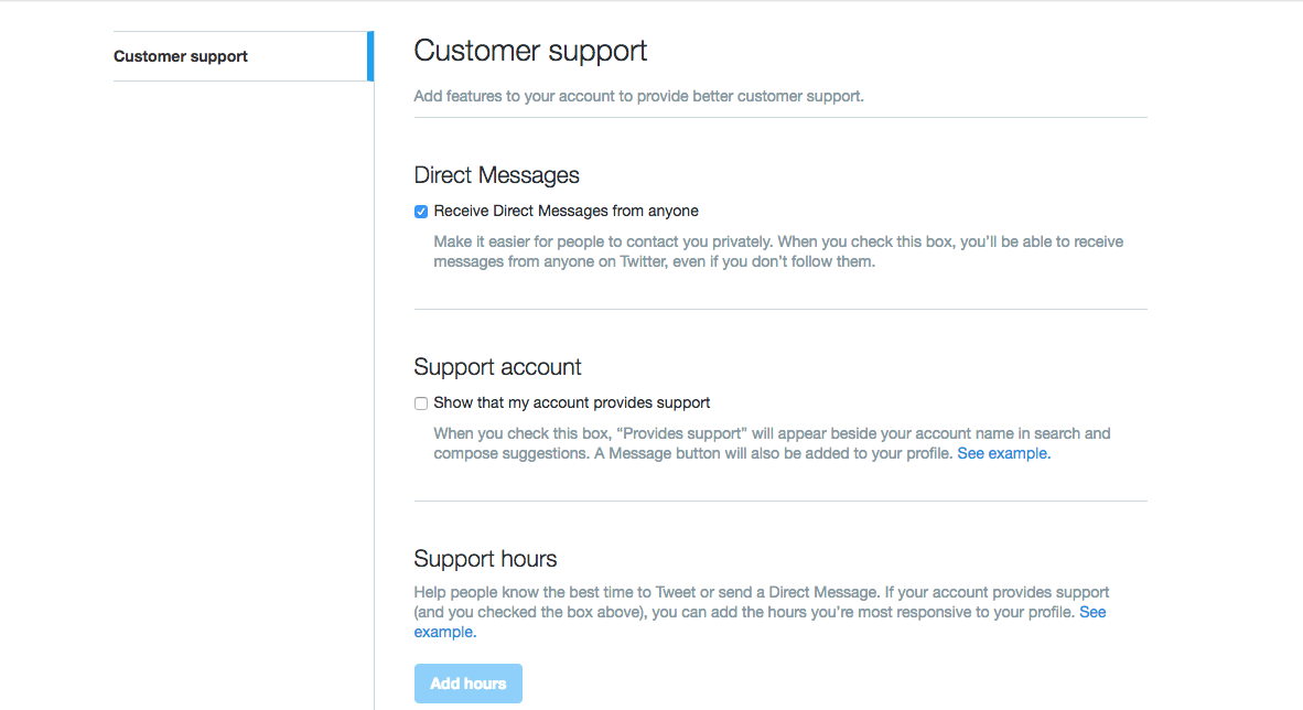 Twitter customer support features