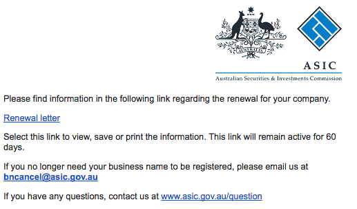 ASIC email scam