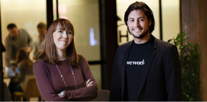 Zambesi co-founder Rebekah Campbell and general manager of WeWork Australia Balder Tol. Source: Supplied.