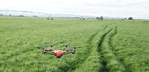 Farm Automation drone surveying grass paddock