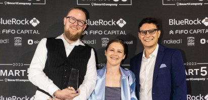 Matthew Farmer, Claire Bremner, Lawrence Hitches of StudioHawk accept Smart50 Resilience Award